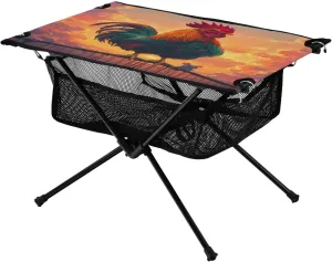 Camping Table Lightweight Portable Folding Table with Mesh Storage Net Rooster Chicken Mouse Ideal for Camping Hiking Beach Picnic Travel Backyard