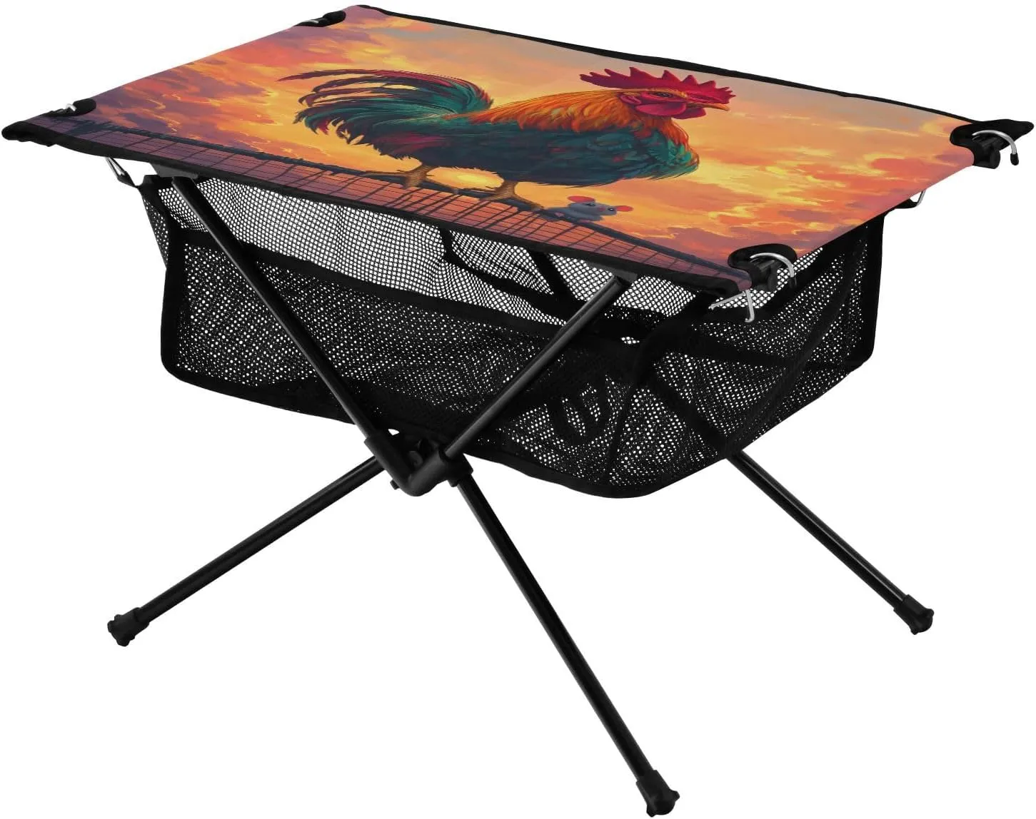 Camping Table Lightweight Portable Folding Table with Mesh Storage Net Rooster Chicken Mouse Ideal for Camping Hiking Beach Picnic Travel Backyard