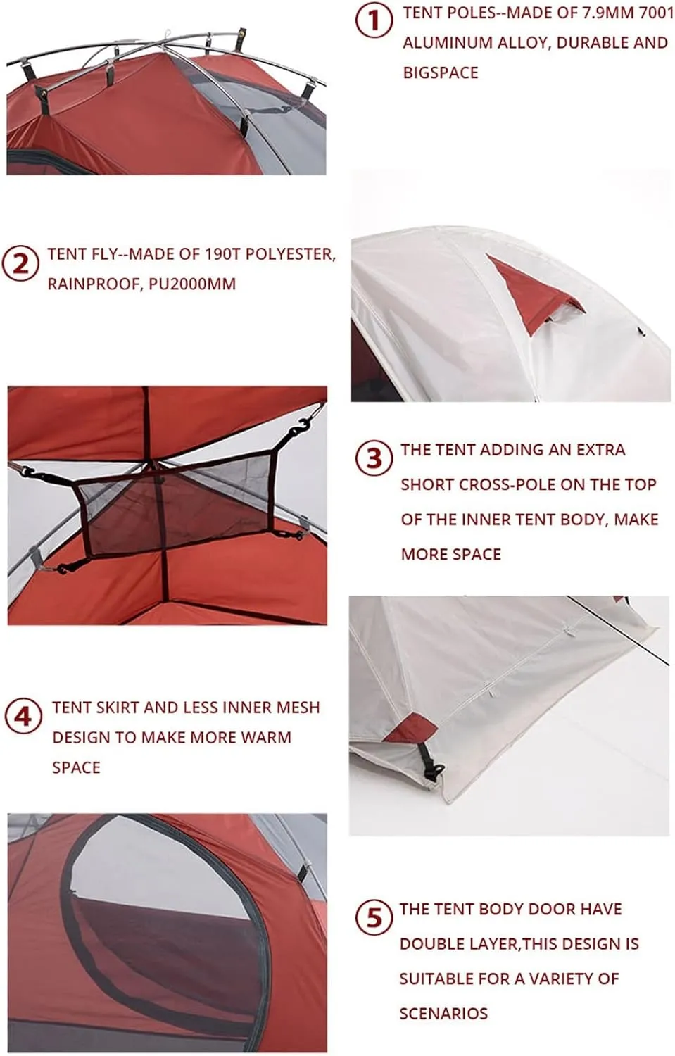 Camping Tents, 3 People Backpacking Tent Outdoor Camping 4 Season Winter Skirt Tent Double Layer Waterproof Hiking Survival (Color : White, Size : 3 Season)