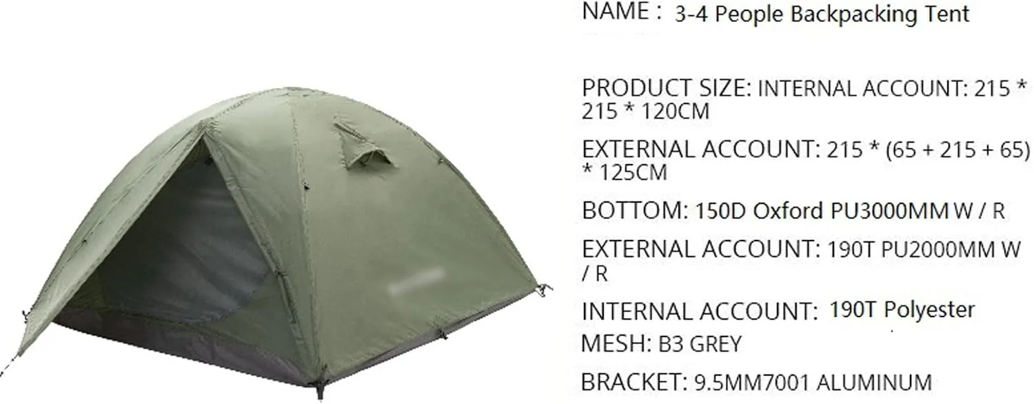 Camping Tents, 3 People Backpacking Tent Outdoor Camping 4 Season Winter Skirt Tent Double Layer Waterproof Hiking Survival (Color : White, Size : 3 Season)