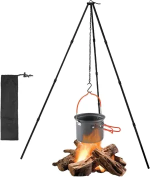 Camping Tripod Stove - Portable tripods Cooker, Campfire tri pod Grill | Tris pods Grills Lantern Hangers Grate with Adjustable Height for Cooking Over Fires, Easy Storage Lanterns Hanging