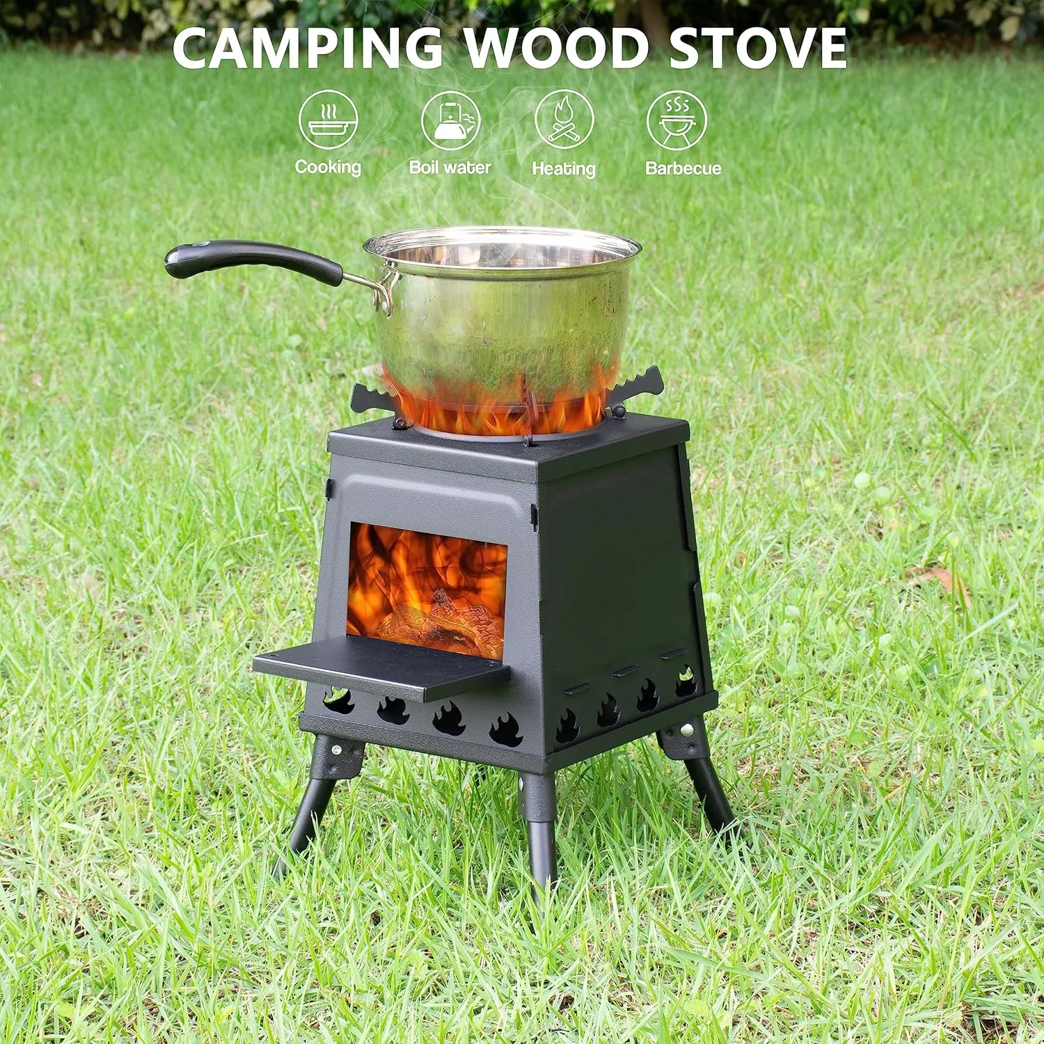Camping Wood Stove, Portable Wood Burning Stove, Backpacking Folding Camp Tent Heat Mini Outdoor Stove with Carrying Bag, for Cooking Heating Picnic hiking BBQ Travel RV