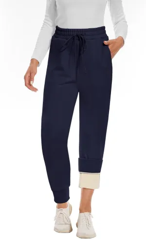 CAMPSNAIL Fleece Lined Sweatpants Women - Joggers for Women with Pockets High Waisted Thermal Winter Warm Pants for Snow