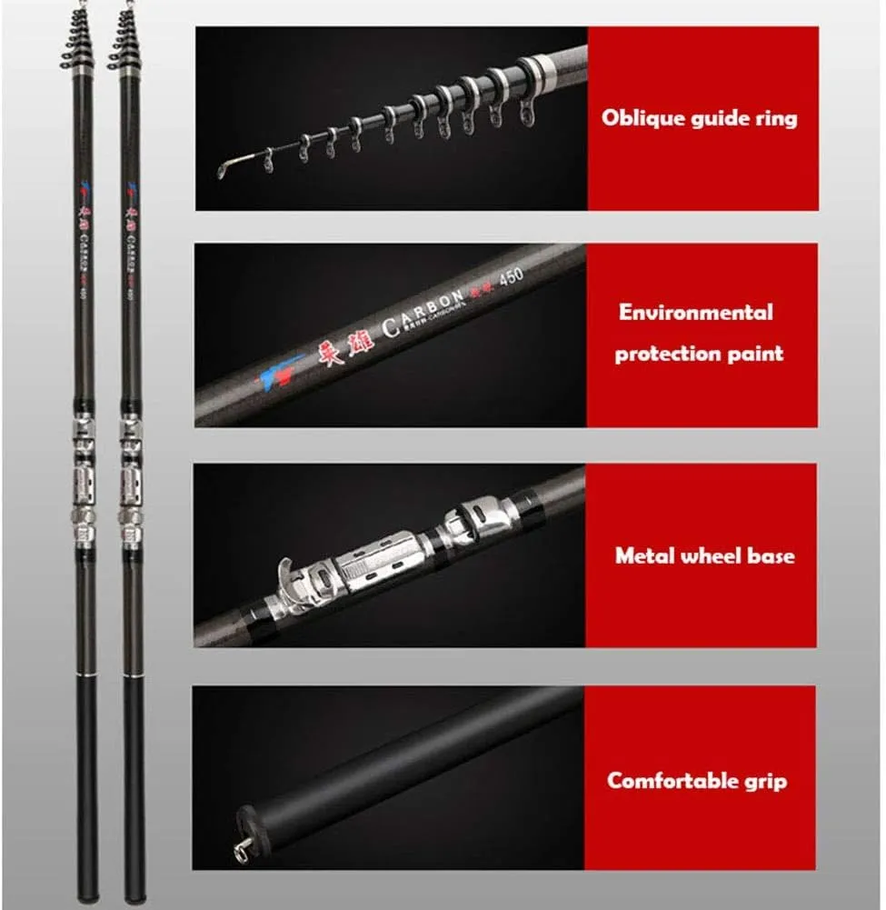 Carbon Fishing Rod Telescopic 2.7m 3.6m 4.5m 5.4m 6.3m 7.2m Ultralight Rock Spinning Rods Fishing Poles