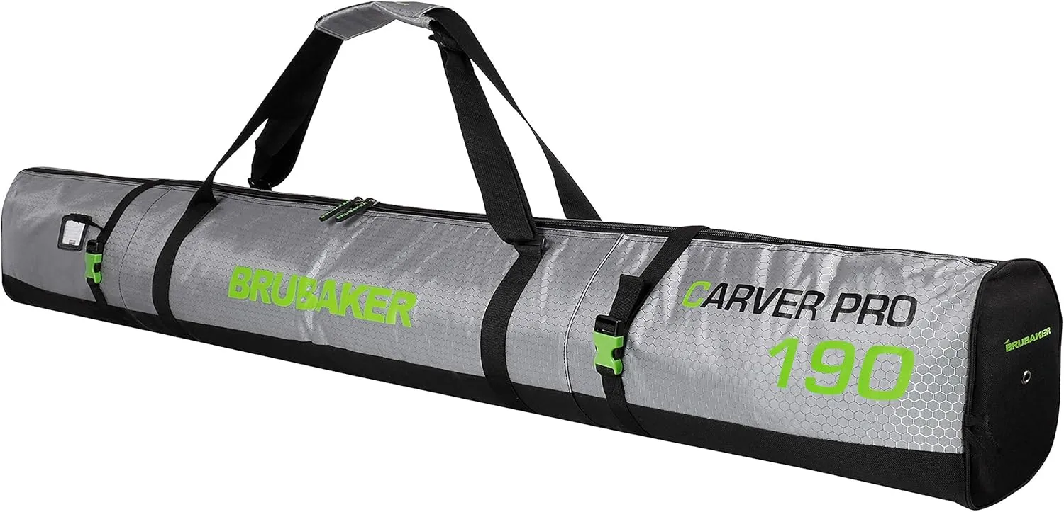 CarverTec Pro Ski Bag for 1 Pair of Skis and Poles - Silver Green