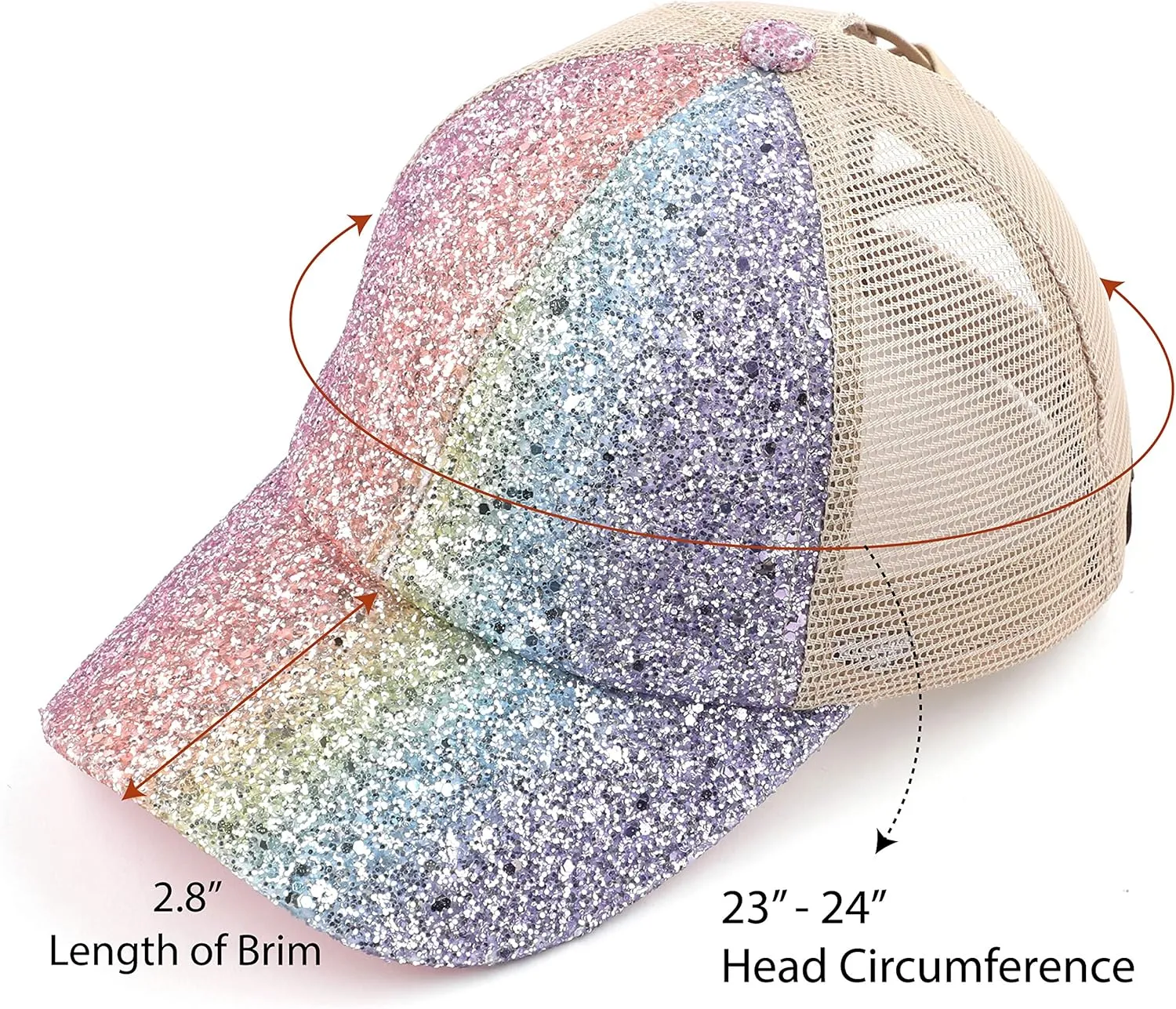 C.C Ponycap Messy High Bun Ponytail Adjustable Glitter Mesh Trucker Baseball Cap