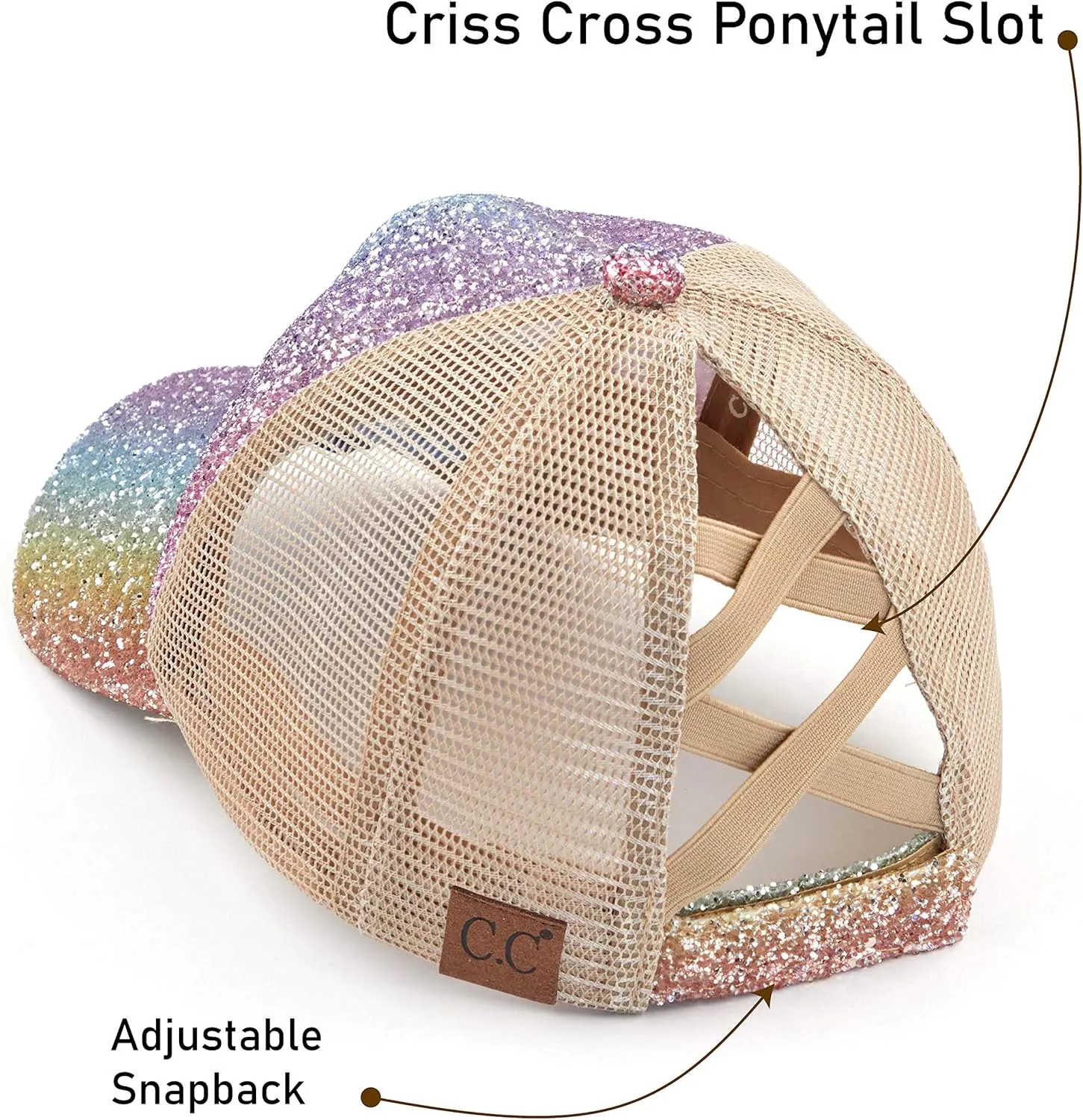 C.C Ponycap Messy High Bun Ponytail Adjustable Glitter Mesh Trucker Baseball Cap
