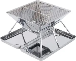 Charcoal Grill Portable Folding Charcoal BBQ Grill □ Stainless Steel Grill Charcoal Grills for Outdoor Camping Picni Camping Grill