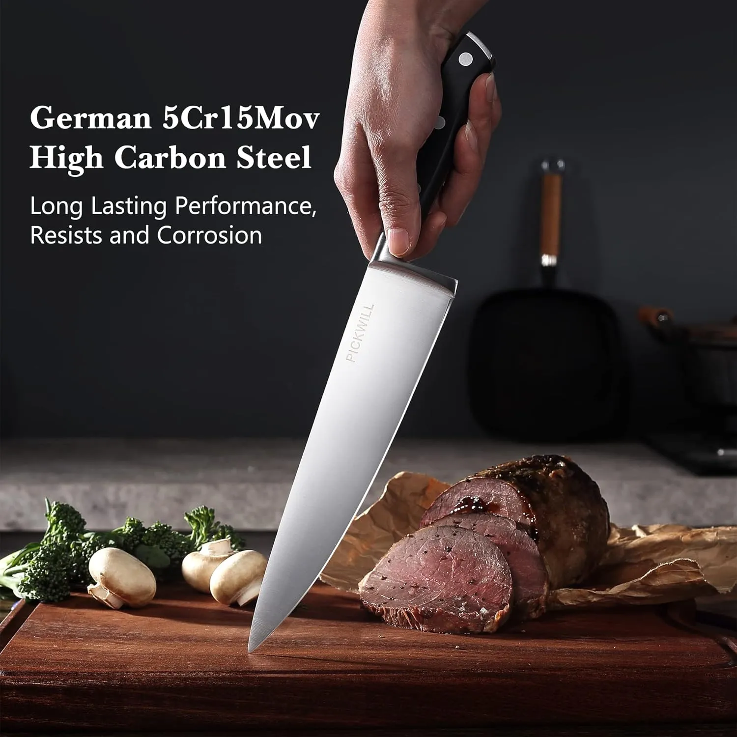 Chef Knife, 8 Inch Professional Kitchen Knife, High Carbon Stainless Steel Ultra Sharp Chefs Knife Ergonomic ABS Handle & Gift Box for Family and Restaurant
