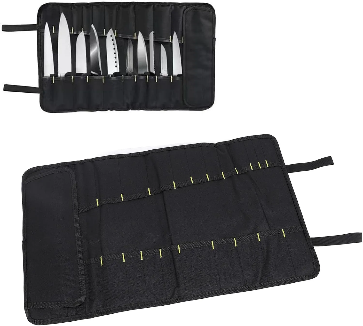 Chef Knife Bag, Multifunctional Portable Cutlery Storage Roll Protectors Canvas Cultery Carrier Cases Pouch Handle Kitchen Carrying Case Layer Shoulder Strap Professional Travel Sheath(Black)