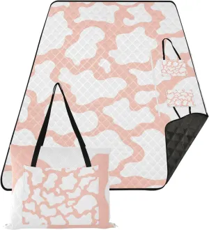 CHIFIGNO Pink Cow Sand Blankets for Beach Sandproof, Outdoor Play Mat for Grass Cute Picnic Essentials Foldable, 80" x 60"