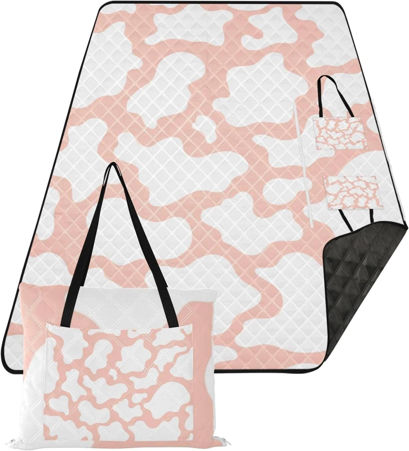 CHIFIGNO Pink Cow Sand Blankets for Beach Sandproof, Outdoor Play Mat for Grass Cute Picnic Essentials Foldable, 80" x 60"