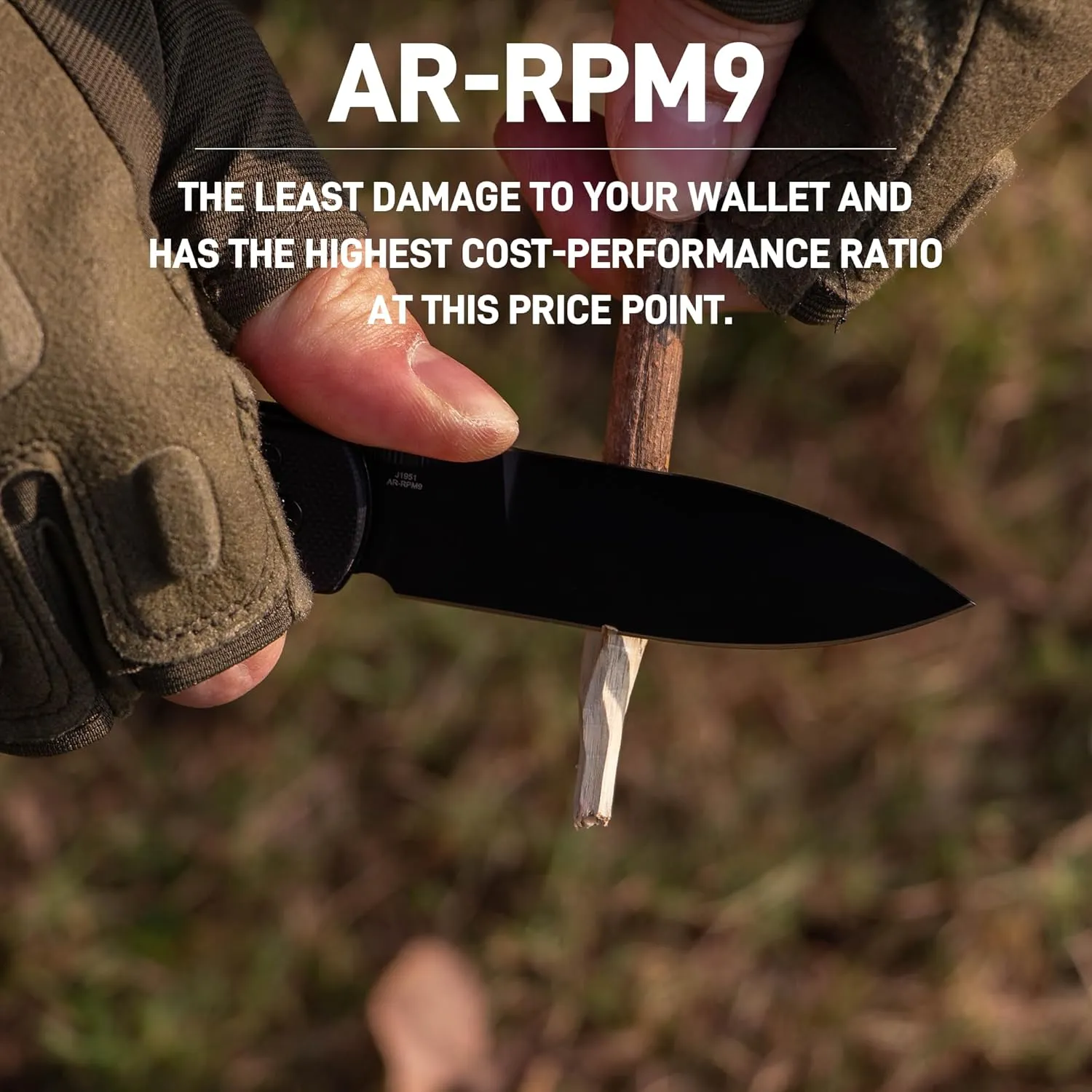 CJRB Locust Pocket Knife for Men with 3.15'' AR-RPM9 Steel Blade and G10 Handle, Button Lock with Safety Switch EDC Knife for Camping Survival(1951 Black)