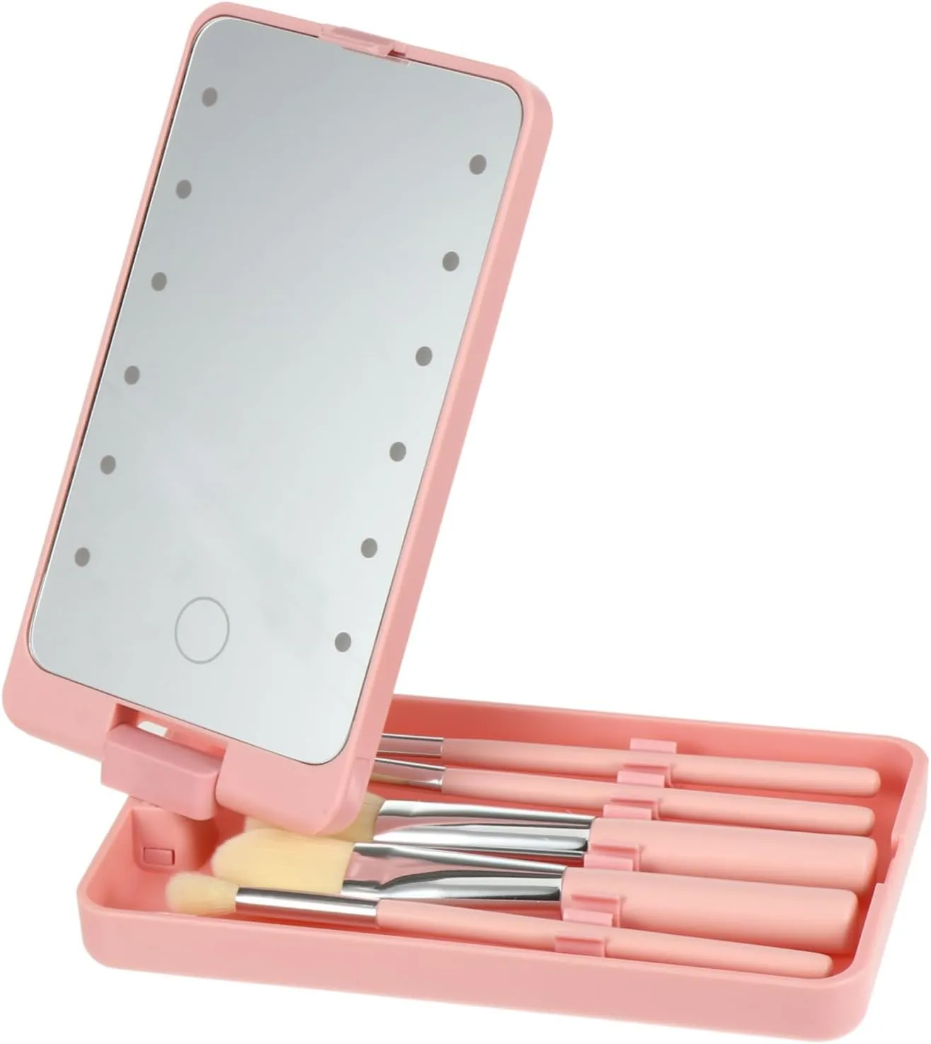CLISPEED 5pcs LED Folding Makeup Mirror with Brush Portable Cosmetic Mirror for Travel High Definition Surface Creative Rotatable Design for Handbag and Home Use