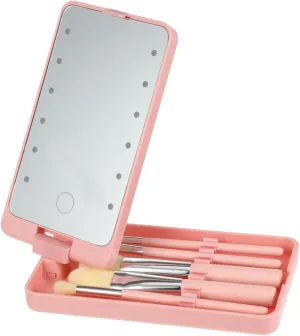 CLISPEED 5pcs LED Folding Makeup Mirror with Brush Portable Cosmetic Mirror for Travel High Definition Surface Creative Rotatable Design for Handbag and Home Use