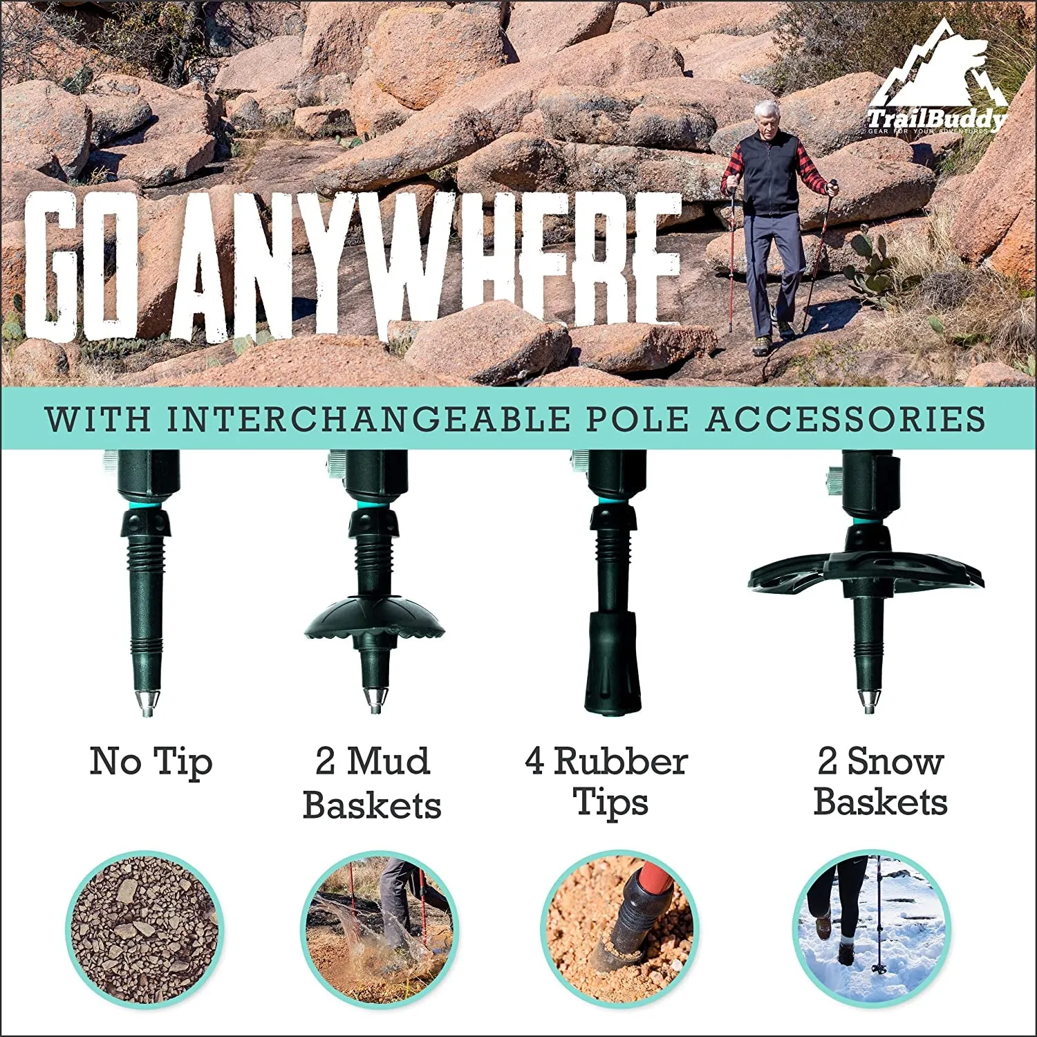 Collapsible Lightweight Trekking Poles for Hiking (Pair of 2 Walking Sticks)