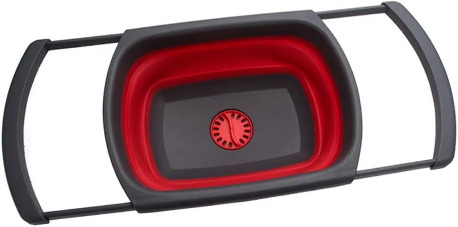 Collapsible wash basin Portable Folding Basin Plastic Foldable Washing Basin with Sink OutdoorTravel Camping Collapsible Drain Wash Basin with Handle(Rojo)
