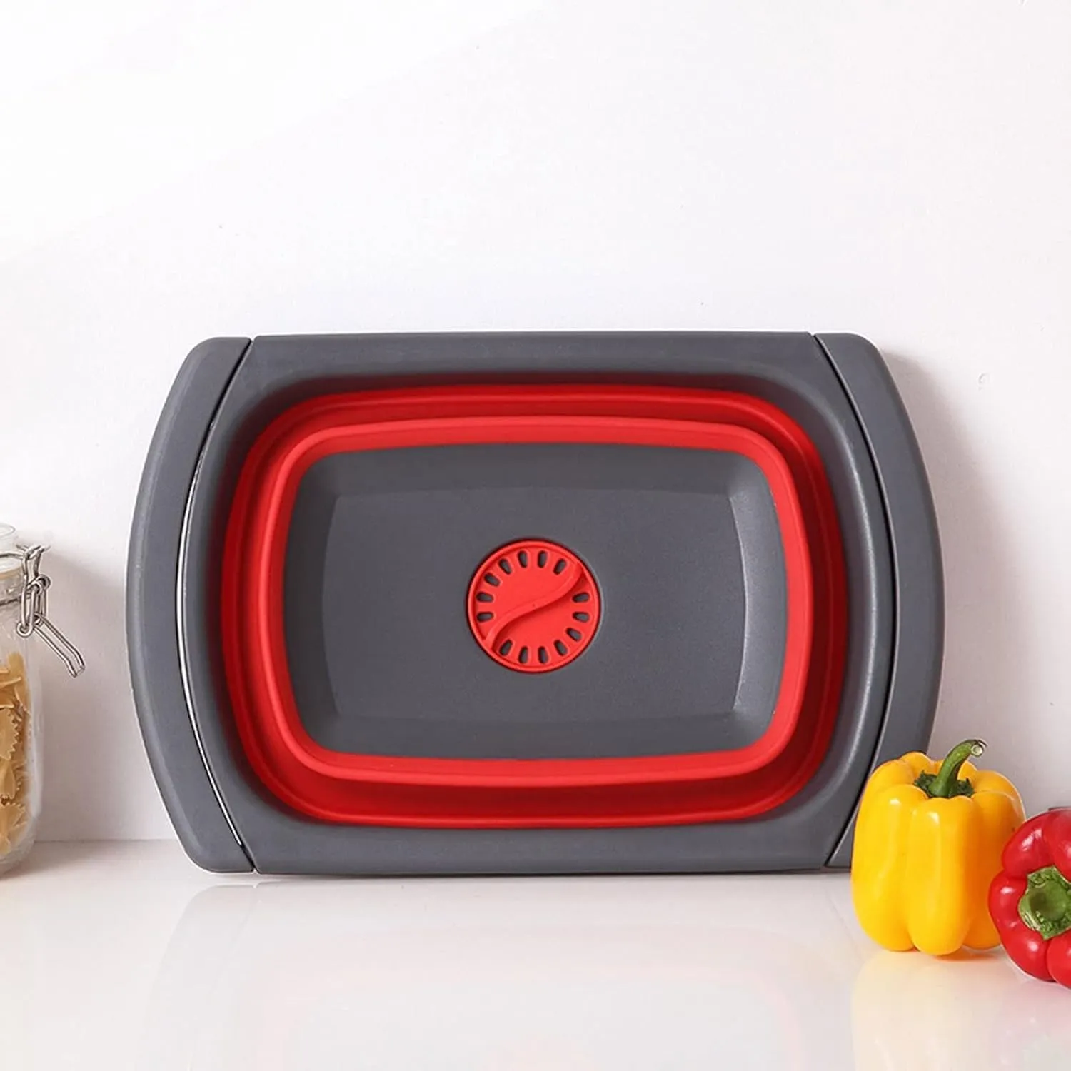 Collapsible wash basin Portable Folding Basin Plastic Foldable Washing Basin with Sink OutdoorTravel Camping Collapsible Drain Wash Basin with Handle(Rojo)