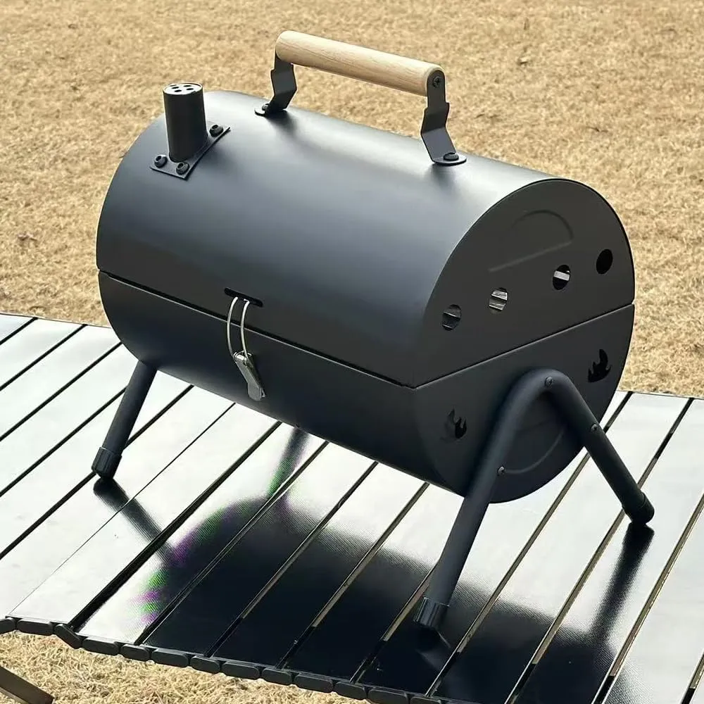Compact Charcoal Grill, Small Portable Barbecue for Camping, Tailgating, and Picnics, Durable Steel Construction, Easy to Assemble, Black Finish