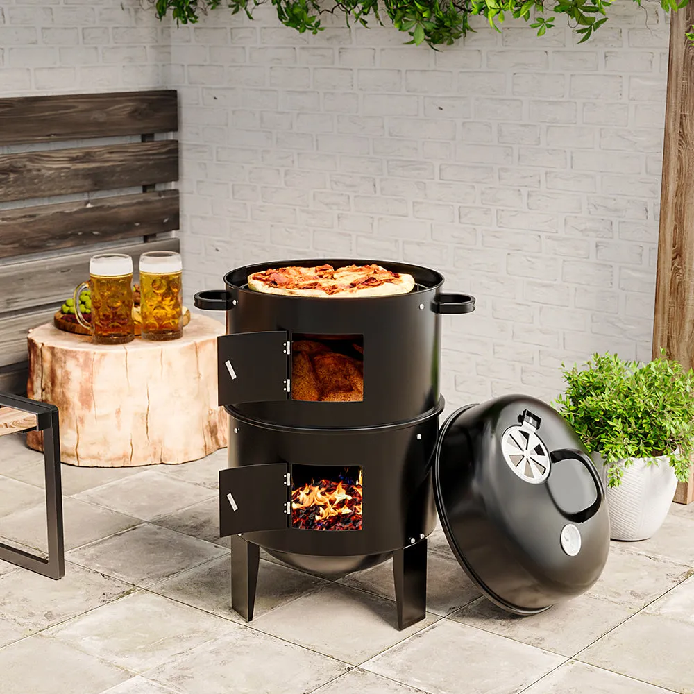 Compact Charcoal Smoker Grill for Outdoor BBQ and Homemade Pizza