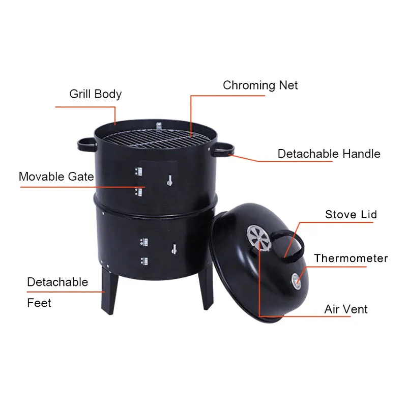 Compact Charcoal Smoker Grill for Outdoor BBQ and Homemade Pizza