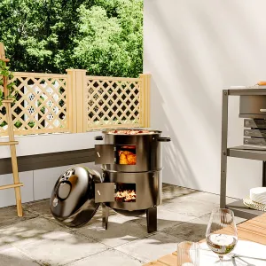 Compact Charcoal Smoker Grill for Outdoor BBQ and Homemade Pizza