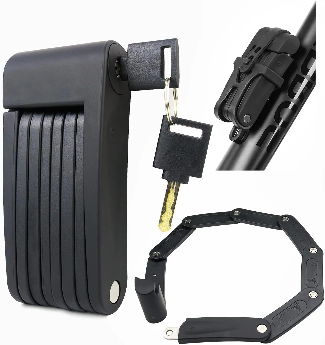 Compact Folding Bike Lock, 2.3ft Portable Heavy - Duty Anti - Theft High - Security Bicycle Chain Lock with Keys & Lock Bracket, Shear - Resistant Alloy Folding Lock for Bikes, E - Scooters & Ebikes