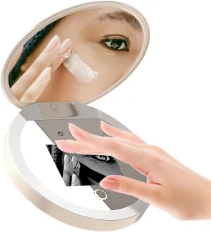Compact Mirror with UV Camera and Light, for Sunscreen Test, Portable Travel Mirror for Sun Protection Lighted Makeup Mirror Pocket Mirror,Beige