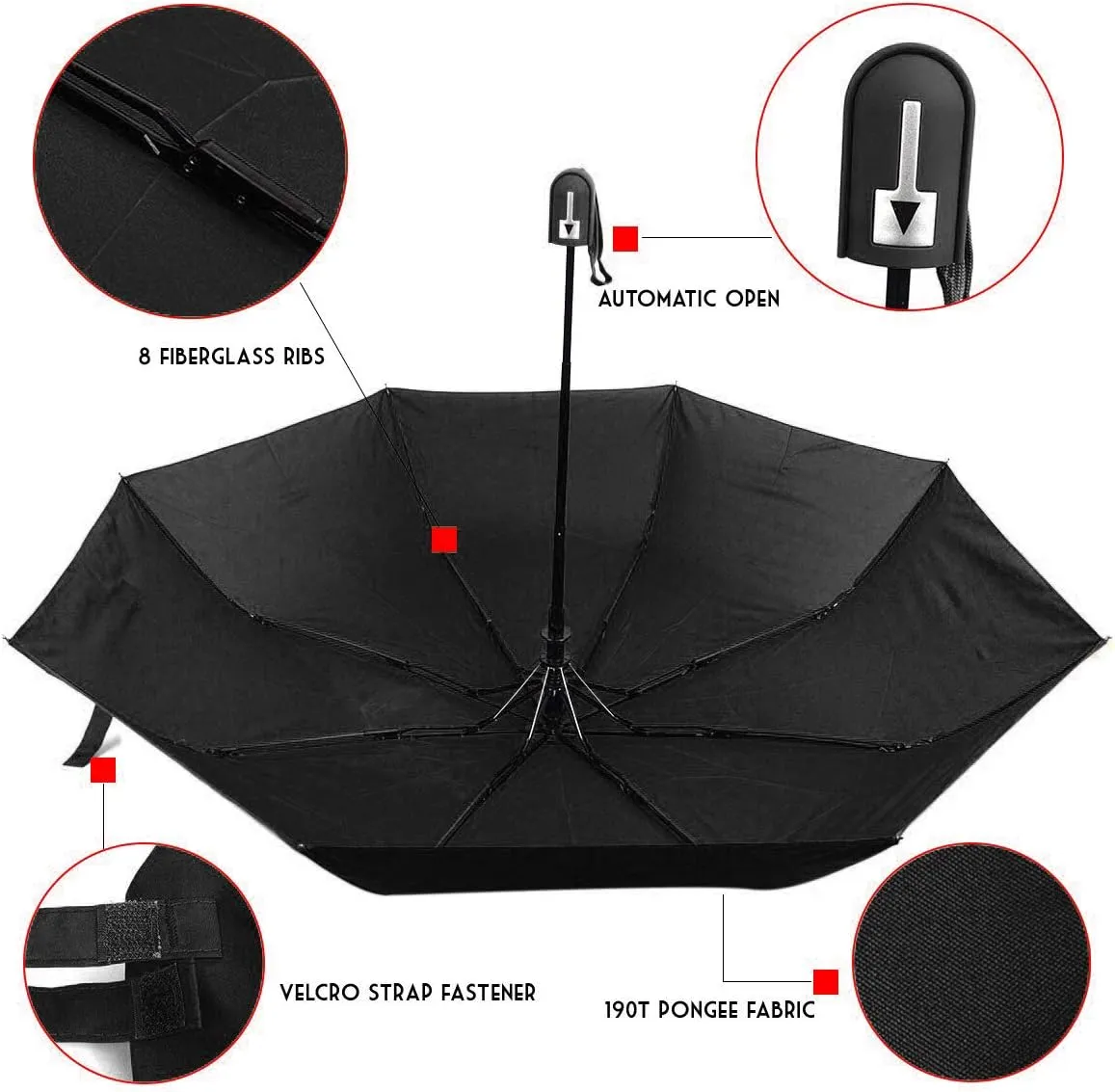 Compact Open Windproof Folding Portable Travel Solid Color Umbrella