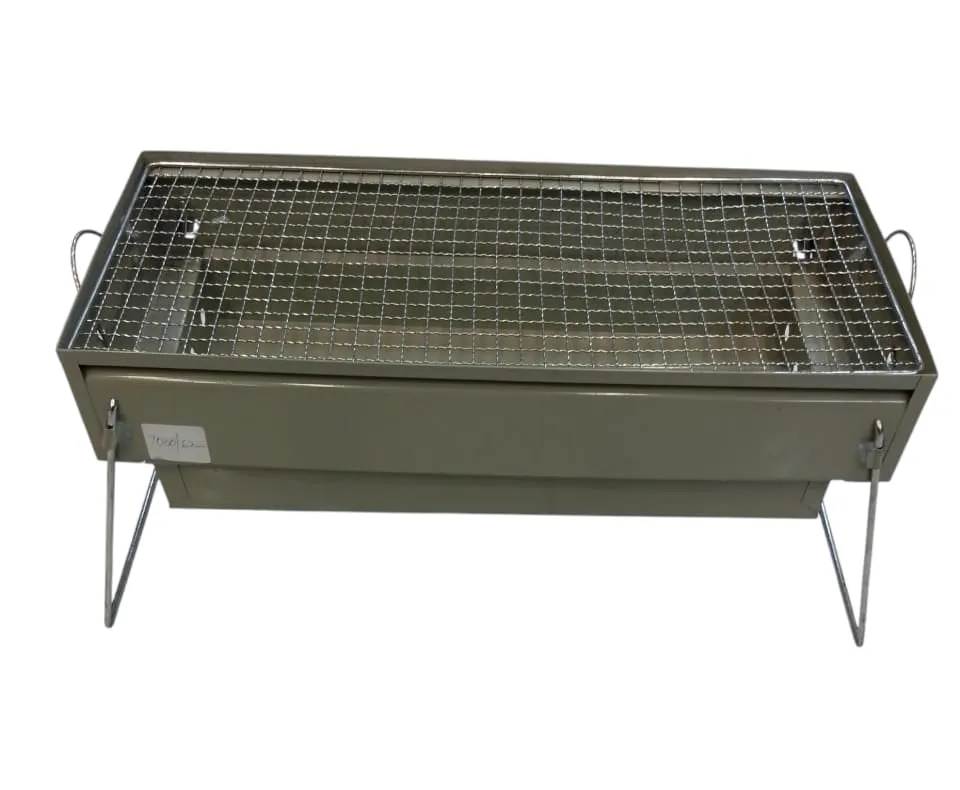 Compact portable charcoal BBQ grill with folding design, ideal for outdoor cooking.