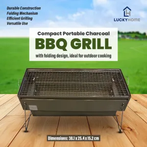 Compact portable charcoal BBQ grill with folding design, ideal for outdoor cooking.