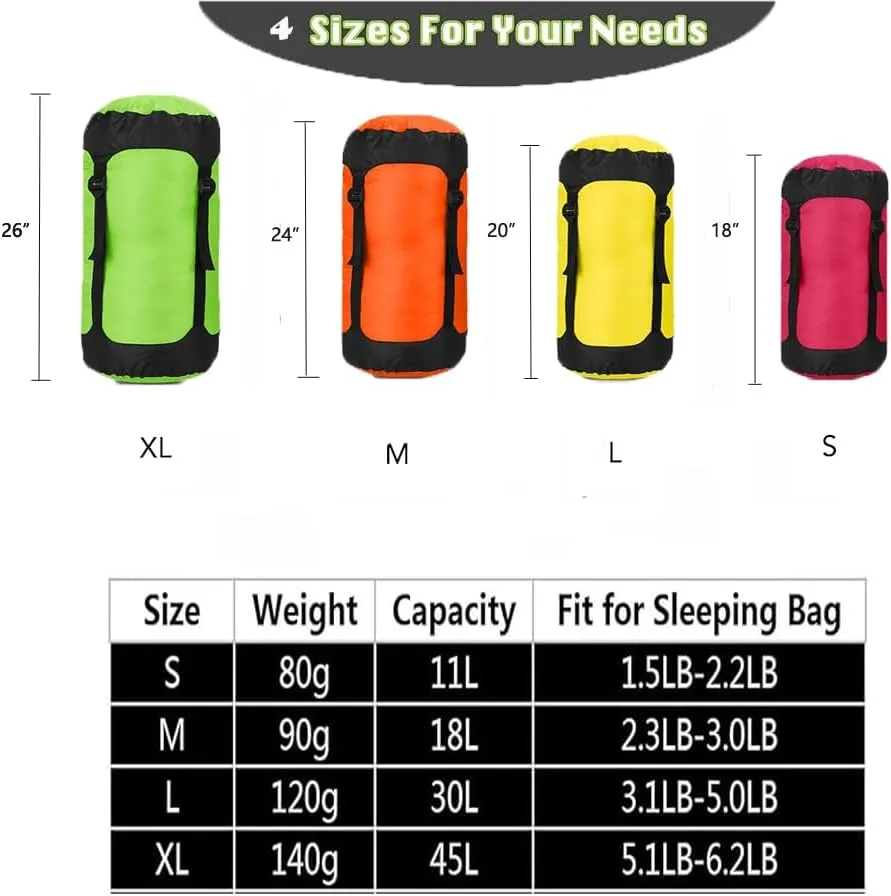 Compression Sack, 40% More Storage! 11L/18L/30L/45LCompression Stuff Sack, Water-Resistant & Ultralight Sleeping Bag Stuff Sack - Space Saving Gear for Camping, Hiking