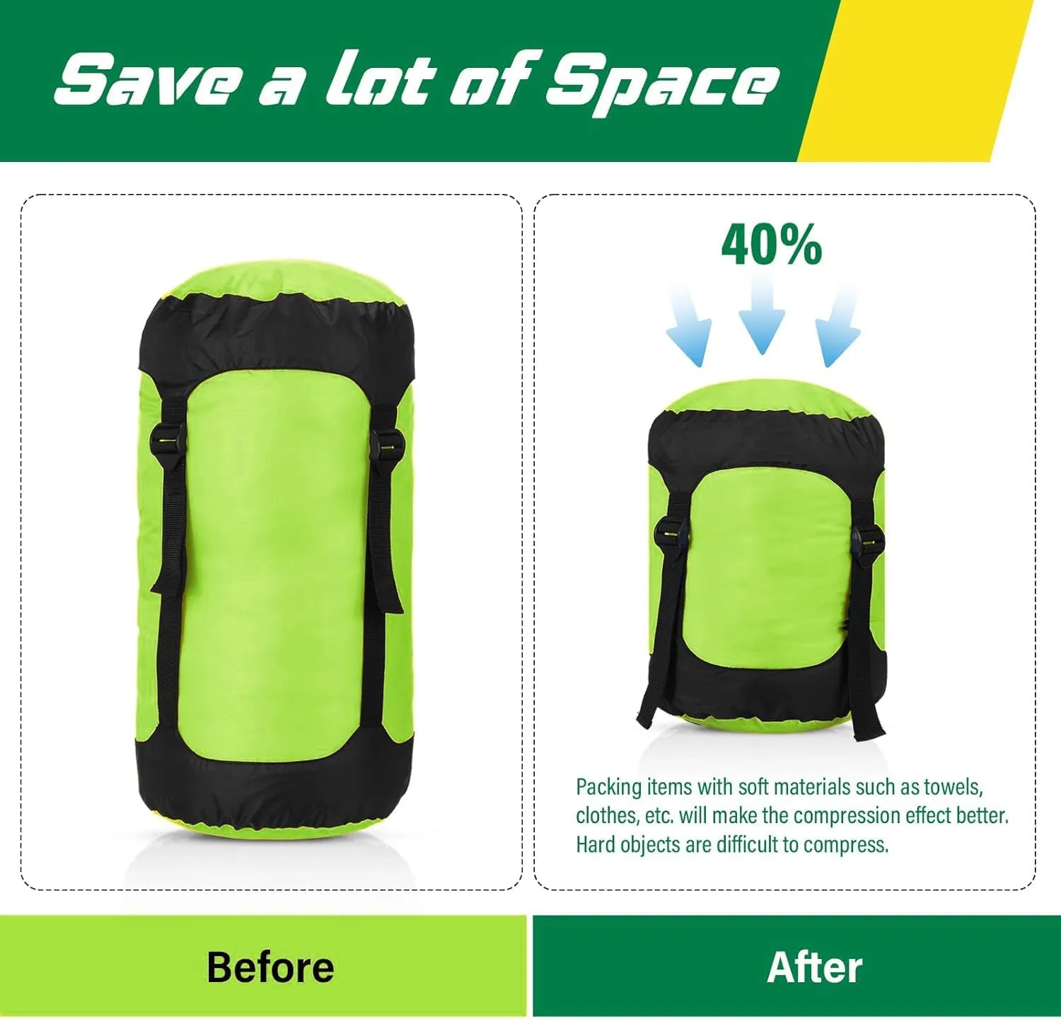 Compression Sack, 40% More Storage! 11L/18L/30L/45LCompression Stuff Sack, Water-Resistant & Ultralight Sleeping Bag Stuff Sack - Space Saving Gear for Camping, Hiking