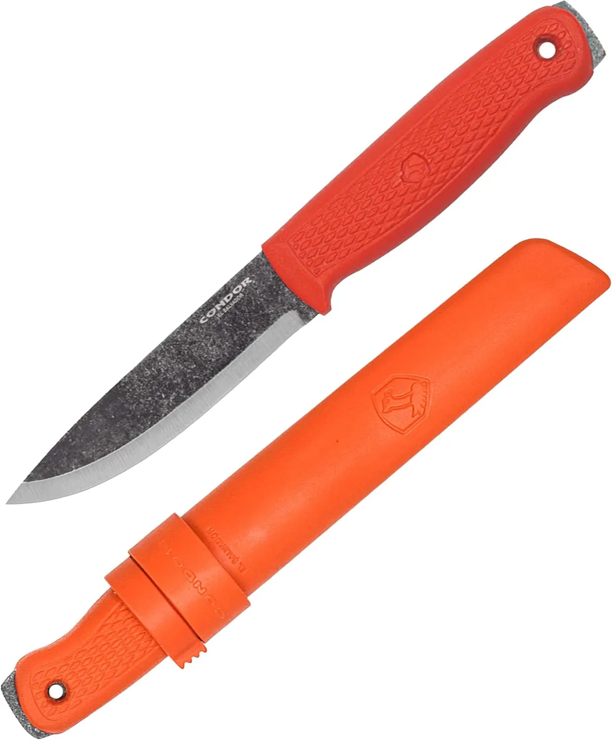 Condor Tool & Knife Terrasaur Bushcraft Knife Orange - 1095 High Carbon Steel - Scandi Edge - High Impact Polypropylene Sheath - 3mm Thick - 4.2in Blade - 7.1oz