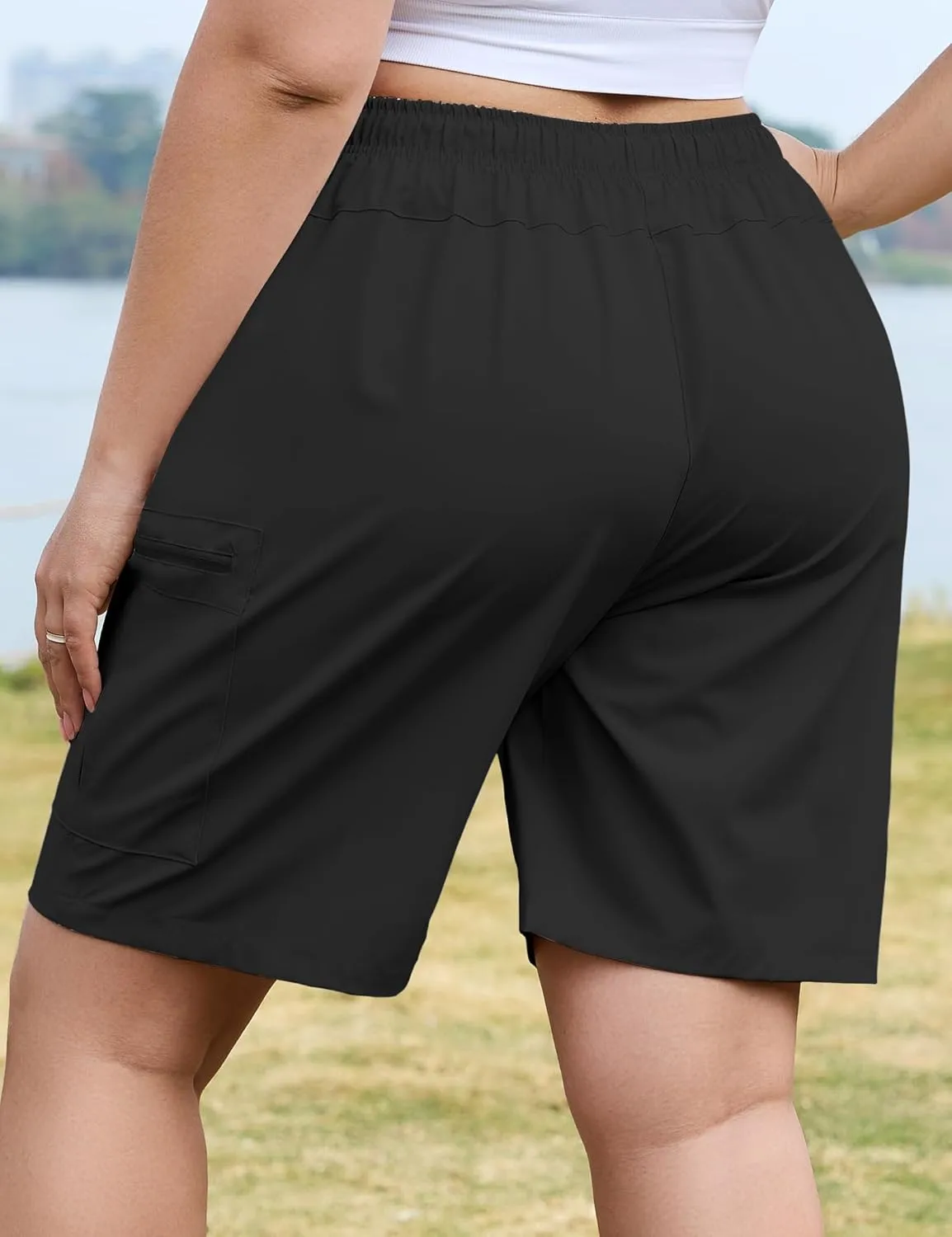 COOTRY Women's Plus Size 9'' Hiking Cargo Shorts Quick Dry Athletic Travel Golf Bermuda Shorts with Zipper Pockets