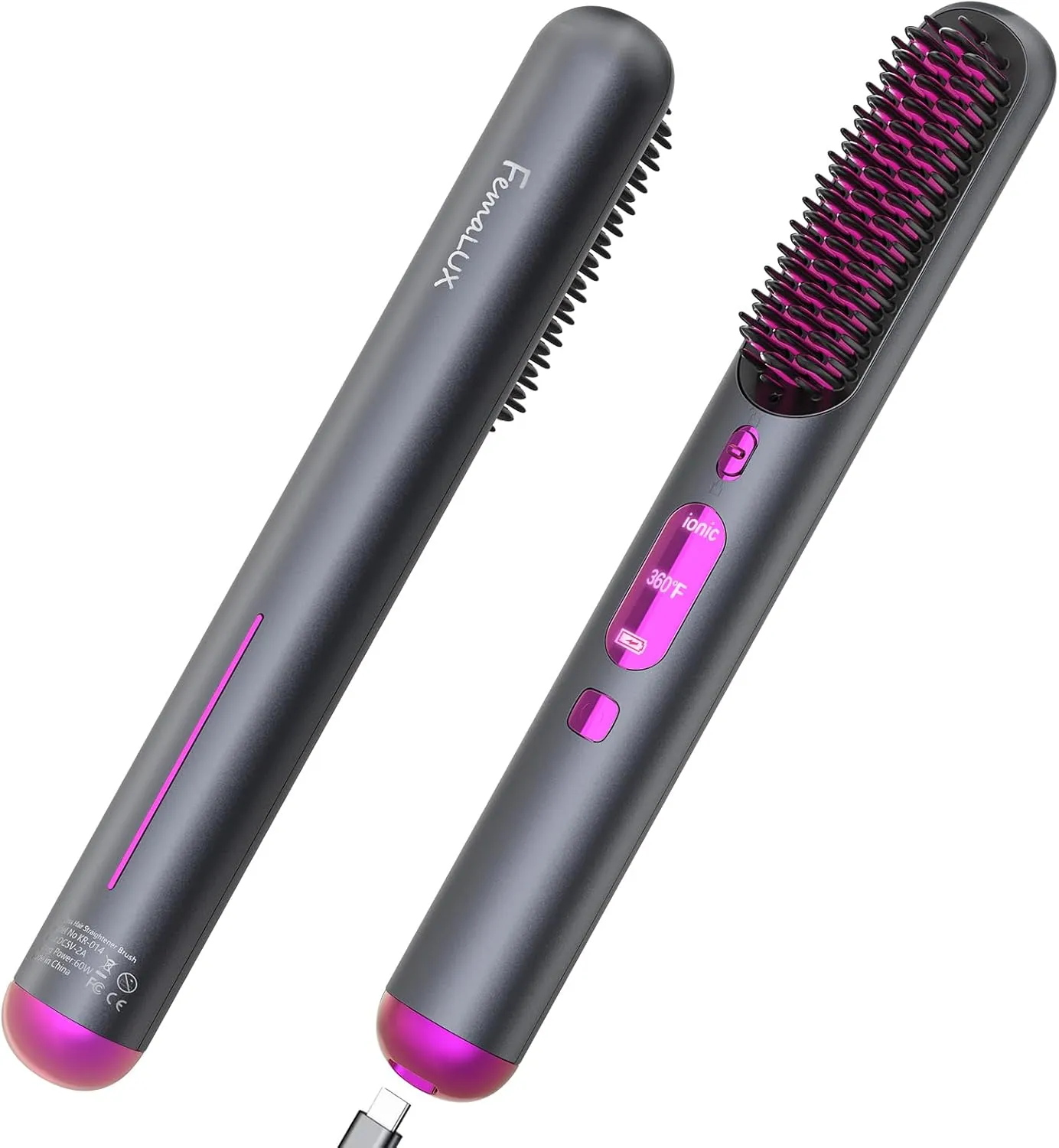 Cordless Hair Straightener Brush, Portable Hair Straightener for Women,Lightweight for Travel Easy use,80mins Long Battery,10s Fast Heating, USB Rechargeable,Plasma Ionic Tech, LED Display