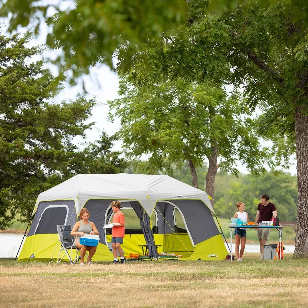 CORE Instant Cabin Tents | 6 Person / 9 Person / 10 Person / 12 Person Family Cabin Multi Room Pop Up Tents Car Camping | Included Storage Pockets for Camping Accessories
