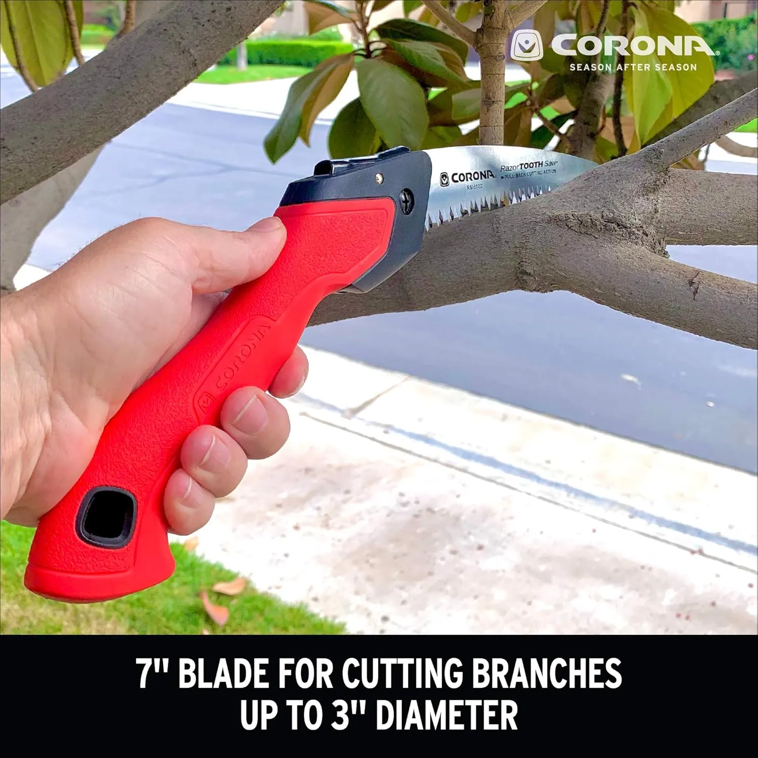 Corona Tools 7-Inch RazorTOOTH Folding Saw | Pruning Saw Designed for Single-Hand Use | Curved Blade Hand Saw | Cuts Branches Up to 3" in Diameter | RS16120, Red