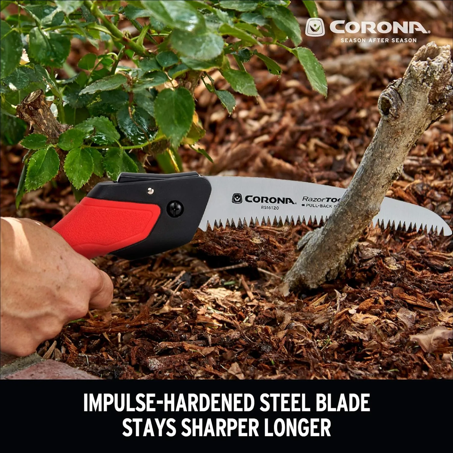 Corona Tools 7-Inch RazorTOOTH Folding Saw | Pruning Saw Designed for Single-Hand Use | Curved Blade Hand Saw | Cuts Branches Up to 3" in Diameter | RS16120, Red