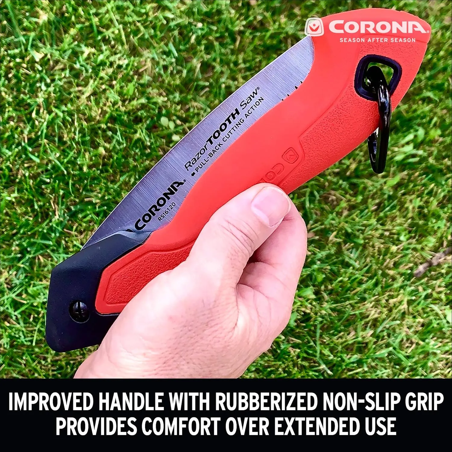 Corona Tools 7-Inch RazorTOOTH Folding Saw | Pruning Saw Designed for Single-Hand Use | Curved Blade Hand Saw | Cuts Branches Up to 3" in Diameter | RS16120, Red