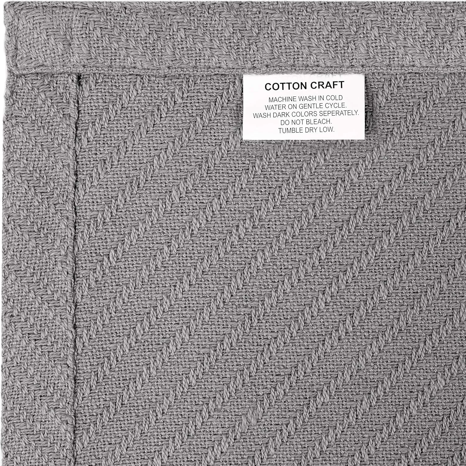 COTTON CRAFT Soft Cotton Thermal Blanket - Plush Herringbone Twill - All Season Luxurious Breathable Skin Friendly Lightweight Cooling Throw Blanket - Sofa Couch Travel Camping Dorm - Full Queen Grey
