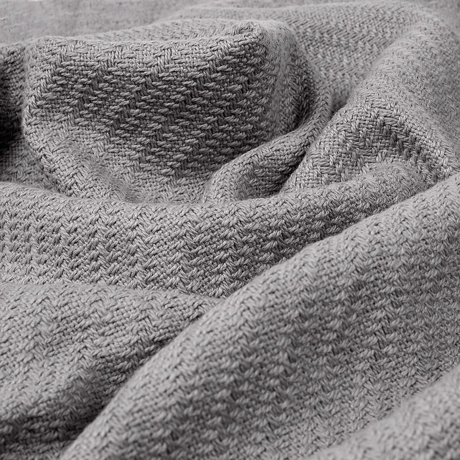 COTTON CRAFT Soft Cotton Thermal Blanket - Plush Herringbone Twill - All Season Luxurious Breathable Skin Friendly Lightweight Cooling Throw Blanket - Sofa Couch Travel Camping Dorm - Full Queen Grey