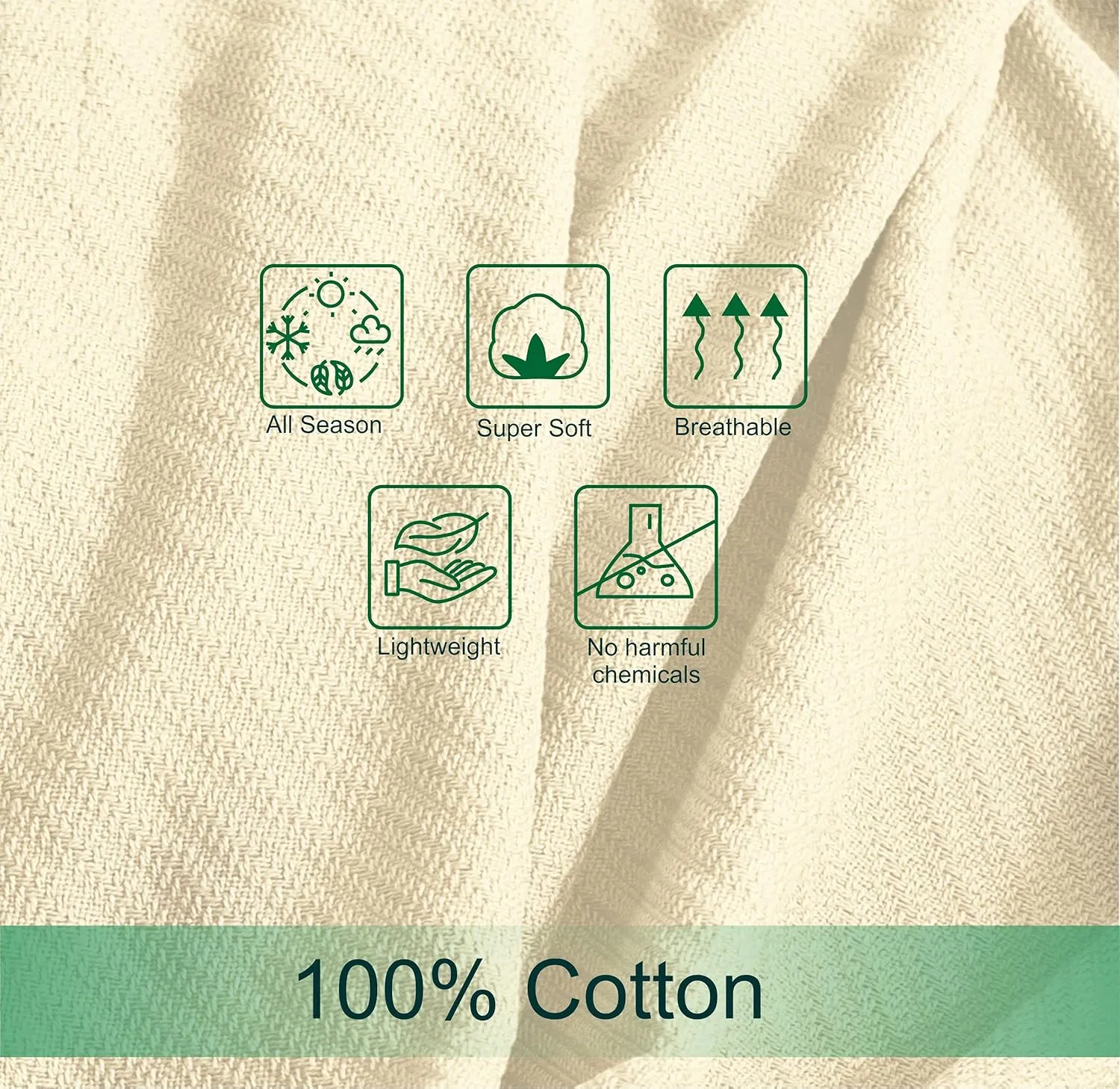 COTTON CRAFT Soft Cotton Thermal Blanket - Plush Herringbone Twill - All Season Luxurious Breathable Skin Friendly Lightweight Cooling Throw Blanket - Sofa Couch Travel Camping Dorm - Full Queen Ivory