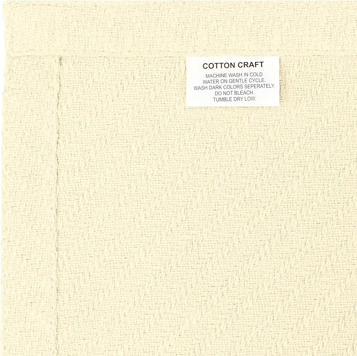 COTTON CRAFT Soft Cotton Thermal Blanket - Plush Herringbone Twill - All Season Luxurious Breathable Skin Friendly Lightweight Cooling Throw Blanket - Sofa Couch Travel Camping Dorm - Full Queen Ivory