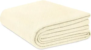 COTTON CRAFT Soft Cotton Thermal Blanket - Plush Herringbone Twill - All Season Luxurious Breathable Skin Friendly Lightweight Cooling Throw Blanket - Sofa Couch Travel Camping Dorm - Full Queen Ivory
