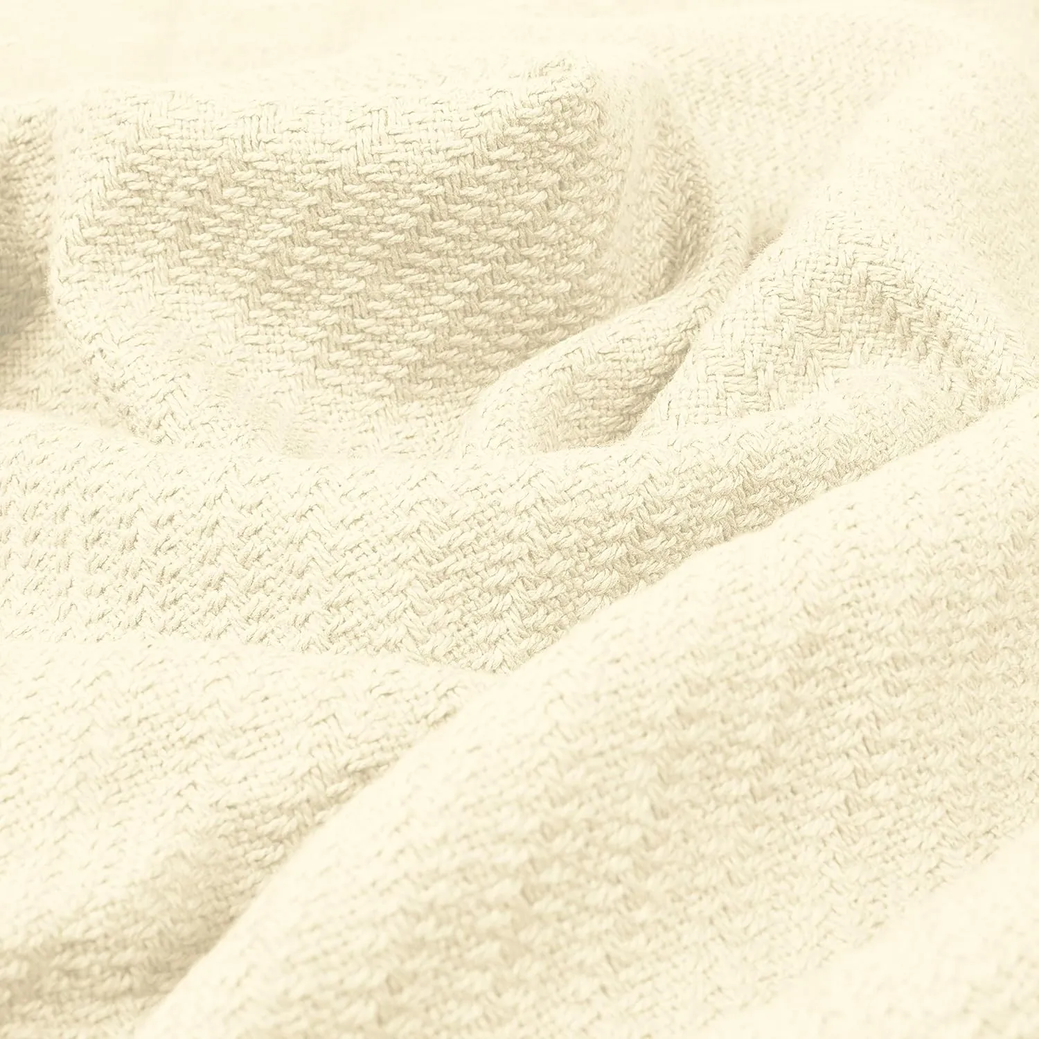 COTTON CRAFT Soft Cotton Thermal Blanket - Plush Herringbone Twill - All Season Luxurious Breathable Skin Friendly Lightweight Cooling Throw Blanket - Sofa Couch Travel Camping Dorm - Full Queen Ivory