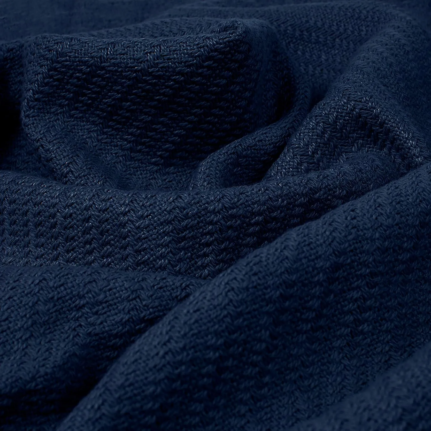 COTTON CRAFT Soft Cotton Thermal Blanket - Plush Herringbone Twill - All Season Luxurious Breathable Skin Friendly Lightweight Cooling Throw Blanket - Sofa Couch Travel Camping Dorm - Full Queen Navy