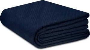 COTTON CRAFT Soft Cotton Thermal Blanket - Plush Herringbone Twill - All Season Luxurious Breathable Skin Friendly Lightweight Cooling Throw Blanket - Sofa Couch Travel Camping Dorm - Full Queen Navy