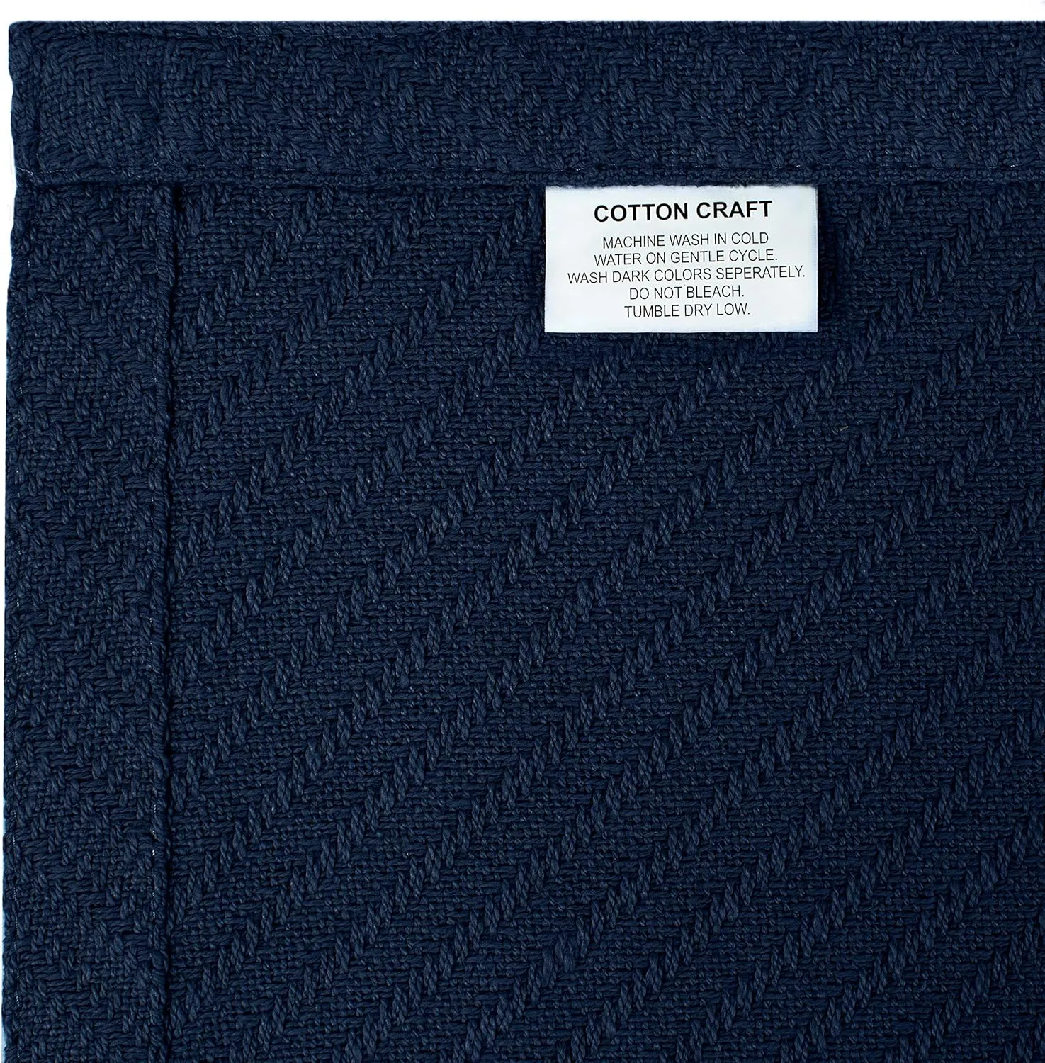 COTTON CRAFT Soft Cotton Thermal Blanket - Plush Herringbone Twill - All Season Luxurious Breathable Skin Friendly Lightweight Cooling Throw Blanket - Sofa Couch Travel Camping Dorm - Full Queen Navy