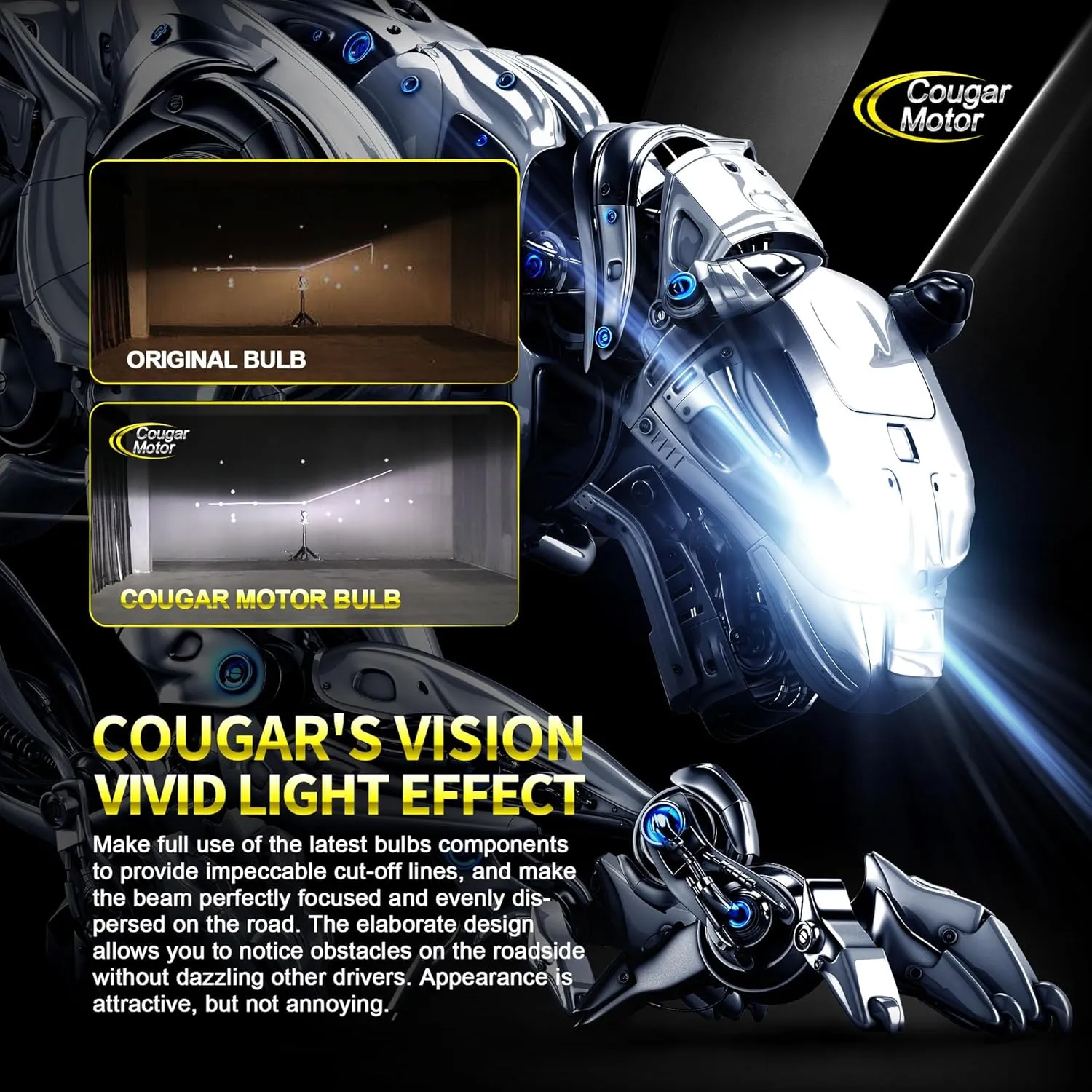 Cougar Motor H7 Light Bulbs, H7 Fog Bulb 6500K White with Cooling Fan Quick Installation Fog Light, Pack of 2